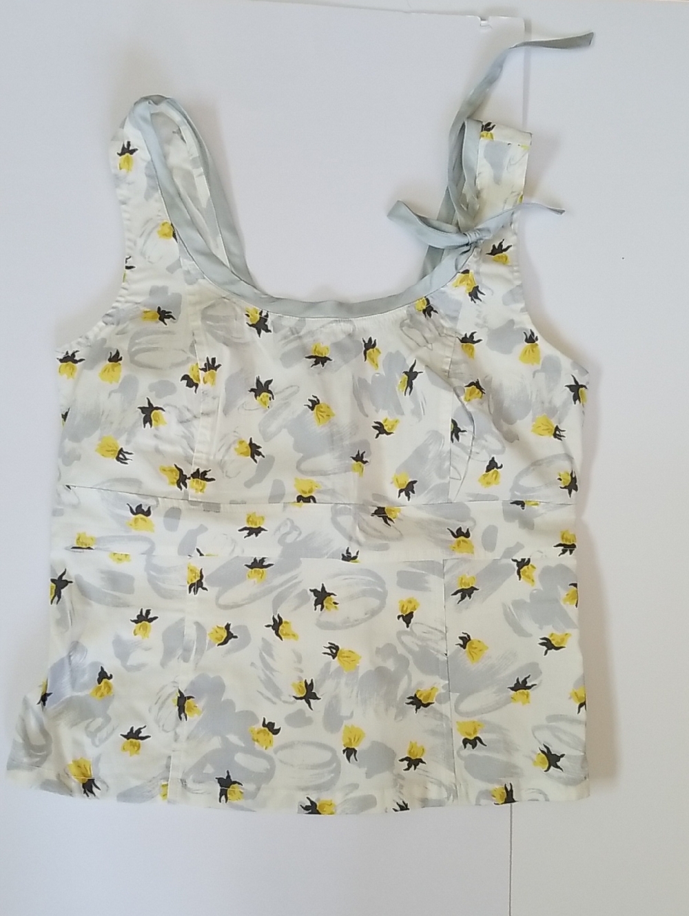 Odille White Floral Tie-Shoulder Tank with Yellow & Gray Accents